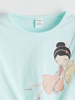 Bisiklet Yaka Bask?l? K?z ?ocuk Ti??rt