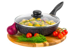 Сковорода глубокая 22 см ГАРМОНИЯ ВКУСА Черный мрамор С КРЫШКОЙ ф22, н/р, 38*23*10,5 см - Elan gallery фото 3