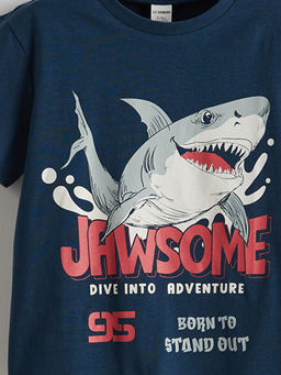 Bisiklet Yaka Jaws Bask?l? Penye Erkek ?ocuk Ti??rt