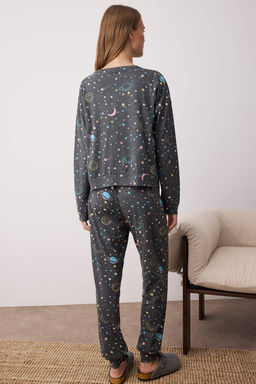 Trendyolmilla Lacivert %100 Pamuklu Galaksi Desenli Orme Pijama Tak?m? THMAW21PT0794  фото 17