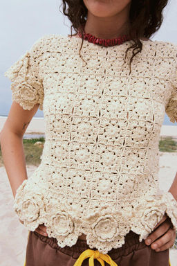 FLORAL CROCHET KNIT TOP - Zara фото 2