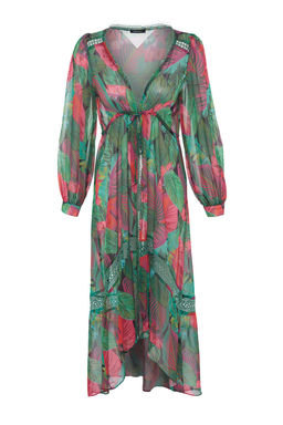 Tropikal Desenli Maxi Dokuma Serit Aksesuarl? Sifon Plaj Kimono&Kaftan TBESS23KM00002 - Trendyolmilla фото 8