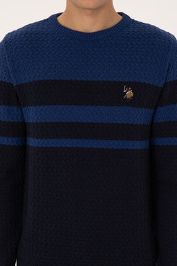 Erkek Slim Fit Bisiklet Yaka Lacivert Kazak