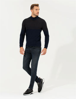 Lacivert Slim Fit Yar_m Bal_k__ Yaka Triko Kazak - Pierre cardin фото 3