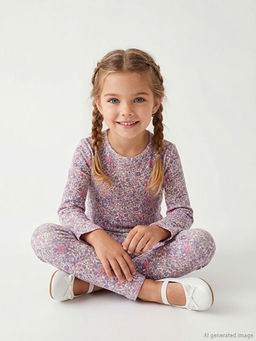 Bisiklet Yaka ?i?ekli K?z ?ocuk Ti??rt