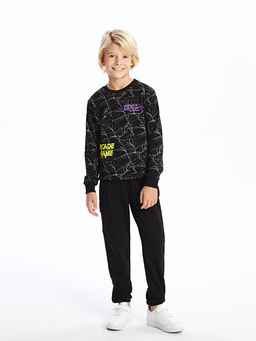 Bisiklet Yaka Bask?l? Uzun Kollu Erkek ?ocuk Sweatshirt