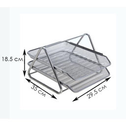 Лоток для бумаг горизонтальный, металлическая сетка, 2 отделения, серый