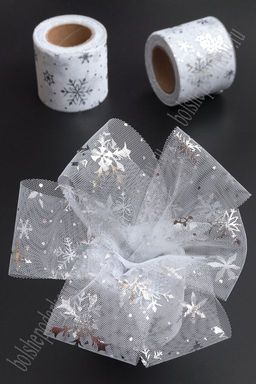Фатин Снежинки 5,5 см*15 ярд (SF-5812) белый/серебро №23