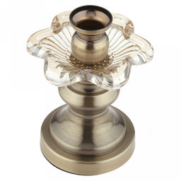 Подсвечник стеклянный "Нарцисс" h13см, д10см, чаша д3,3см, h4см, нескользящее основание д8см, металлическая ножка, бронзовый, в коробке (Китай)