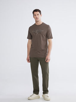 Bisiklet Yaka Bask?l? Penye Erkek Ti??rt