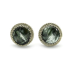 Серьги гвоздики серафинит (клинохлор) 13мм