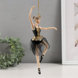 Фигура - подвеска полистоун «Балерина в черном платье - балетное па», ёлочная игрушка, 9×4×21.5 см