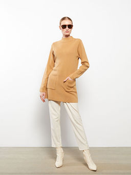 Yar?m Bal?k?? Yaka D?z Uzun Kollu Kad?n Triko Tunik