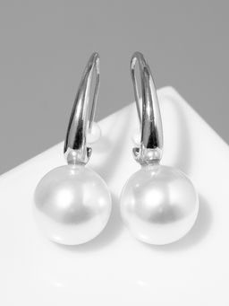 Серьги с жемчугом «Капля» полукруг, цвет белый в серебре
