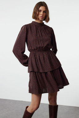 Trendyolmilla Siyah Puantiyeli Belden Ac?lan Volanl? Bisiklet Yaka Mini Dokuma Elbise TWOAW22EL0126  фото 2