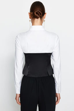 Trendyolmilla Siyah-Beyaz Vucuda Oturan Gomlek TPRAW24GO00006  фото 6