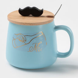 Кружка с ложкой Мистер, 380 мл, керамика, голубая