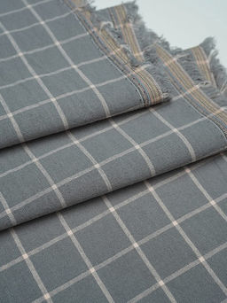 Вареный (стираный) хлопок Розовая клетка (2*2см) на сером с зеленым оттенком, ш.2.50м - Купава фото 2