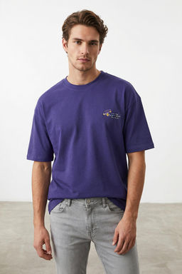 TRENDYOL MAN Mor Oversize/Genis Kesim Minimal Nak?sl? %100 Pamuklu T-Shirt TMNSS25TS00160 - Trendyolmilla фото 12