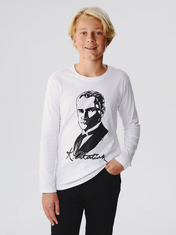 Bisiklet Yaka Atat?rk Bask?l? Erkek ?ocuk Ti??rt