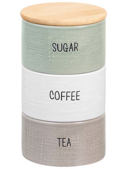 Набор 3 банок для сыпучих продуктов 11*11*19,5 см Coffee,Tea,Sugar зел,белый,серый, с бамб.крышкой - Elan gallery фото 10