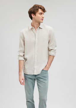 Bej Keten Gomlek - Mavi фото 2