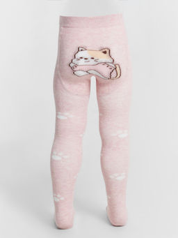 Цена за 3 пары! Колготки детские розовые с узором в виде котика