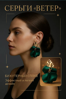 Серьги ассорти Ветер мятые треугольники, цвет зелёный - Qf фото 6