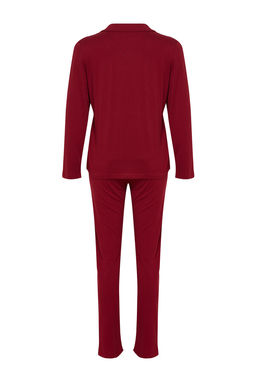 Trendyolmilla Bordo %100 Pamuklu Penguen Bask?l? Orme Pijama Tak?m? THMAW23PT00151