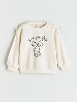 Bisiklet Yaka Bask?l? K?z ?ocuk Sweatshirt