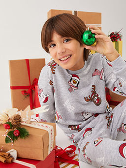 Bisiklet Yaka Y?lba?? Temal? Uzun Kollu Erkek ?ocuk Sweatshirt