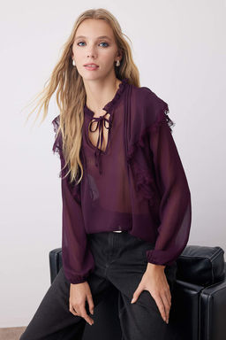Murdum Sifon Transparan Dantel Detayl? Dokuma Bluz TWOAW26BZ00182