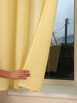 Штора гладкокраш. Желтый тесьма п/лен 145*180 см. - Лен поволжья фото 3