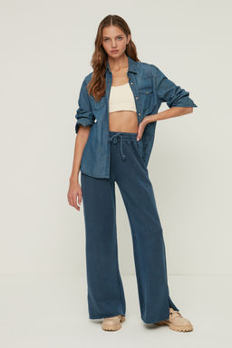 Indigo Soluk Efektli Wide Leg/Genis Paca Normal Bel Ince Orme Esofman Alt? Pantolon TWOAW22EA0426