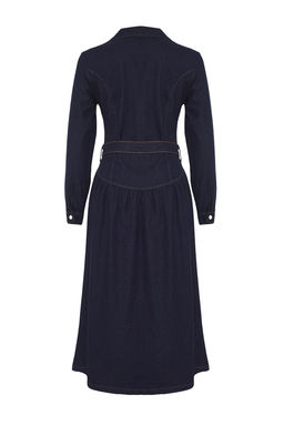 Trendyolmilla Mavi Kemerli Ceket Yaka Maxi Denim Elbise TWOSS24EL00776