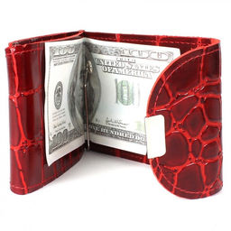 Зажим для купюр Croco-зк-300 (карм на мелочи, 2 кнопки) натуральная кожа красный скат (74) 208512  фото 3