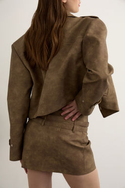 Юбка мини из экокожи с двойным поясом - Mollis фото 3