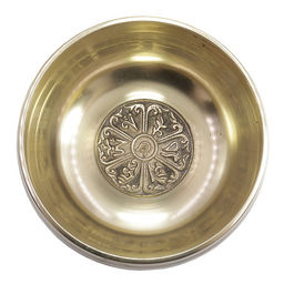 Чаша поющая Gold с барельефом 7металлов 601г-800г Для восстановления ауры d-11cм h-6см ХРУПКОЕ