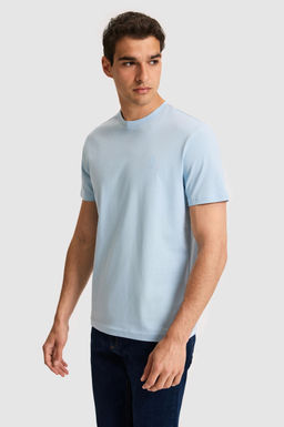 Erkek Regular Fit Bisiklet Yaka A__k Mavi Basic Ti__rt