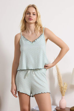 Mint F?rf?rl? Kalp ve Potikare Desenli Viskon Orme Pijama Tak?m? THMSS26PT00058