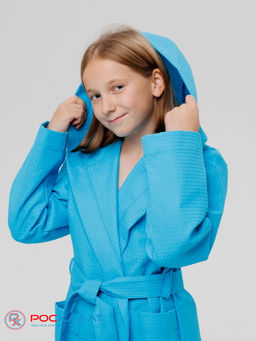 Подростковый вафельный халат с капюшоном бирюзовый В-18 (14) - Росхалат фото 9
