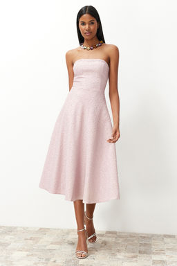 TRENDYOLMILLA Pudra A-Kesim Dokuma S?k Abiye Elbise TPRSS24EL00160 фото 3