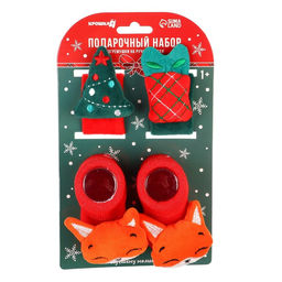 Подарочный набор новогодний «Милый подарочек, красная клетка», браслеты - погремушки, носочки - погремушки, Крошка Я