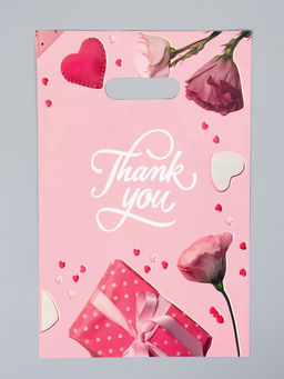 Цена за 50 шт. Пакет полиэтиленовый с вырубной ручкой "Цветы" в розовом 20 х 30 см 60 мкм