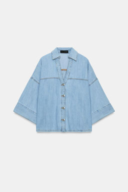 CAMISA Z1975 DENIM MANGA ANCHA / Azul medio - Zara фото 6