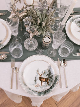 Тарелка новогодняя WY Зимний лес, 20.4?2.2 см, фарфор, белая