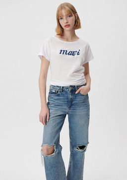 Mavi Logo Bask?l? Beyaz Tisort