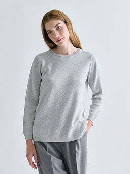 Bisiklet Yaka Kendinden Desenli Kad?n Triko Kazak