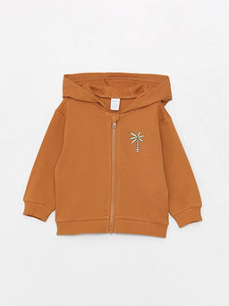 Kap??onlu Uzun Kollu Bask?l? Erkek Bebek Fermuarl? Sweatshirt