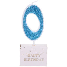 Цена за 10 шт. Свеча для торта Цифра Иллюзия "0" 9.5 см, голубой